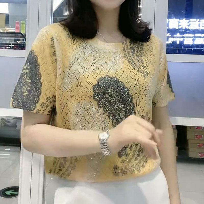 Women's Clothing Vintage Paisley Printed Pullovers Casual Summer Chic Diamonds Loose Commute O-Neck Short Sleeve T-shirt