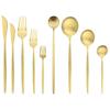 Matte Gold Cutlery Set Stainless Steel Dinnerware Cake Fork Long Handle Spoon Dessert Knife Tableware Flatware Silverware Set