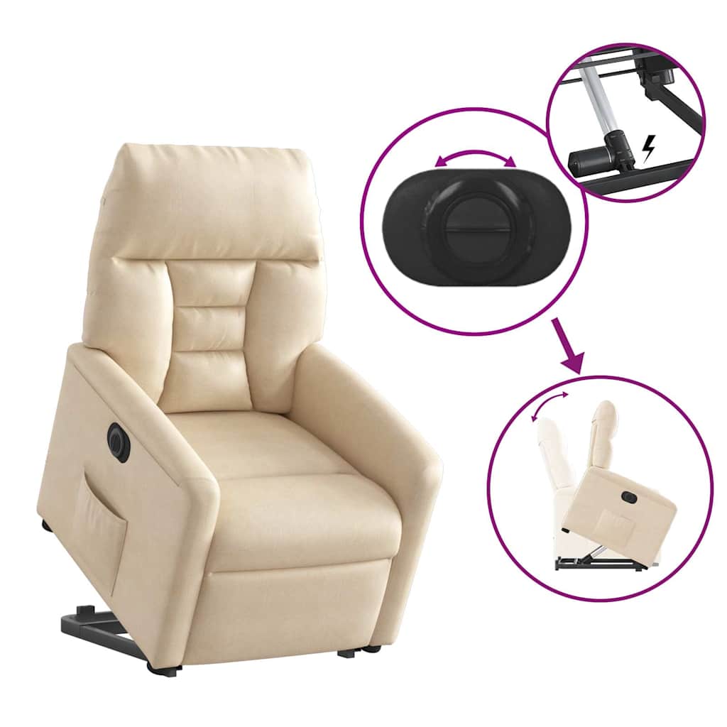 Recliner Chair with Lift Assist Electric Beige Microfiber Fabric
