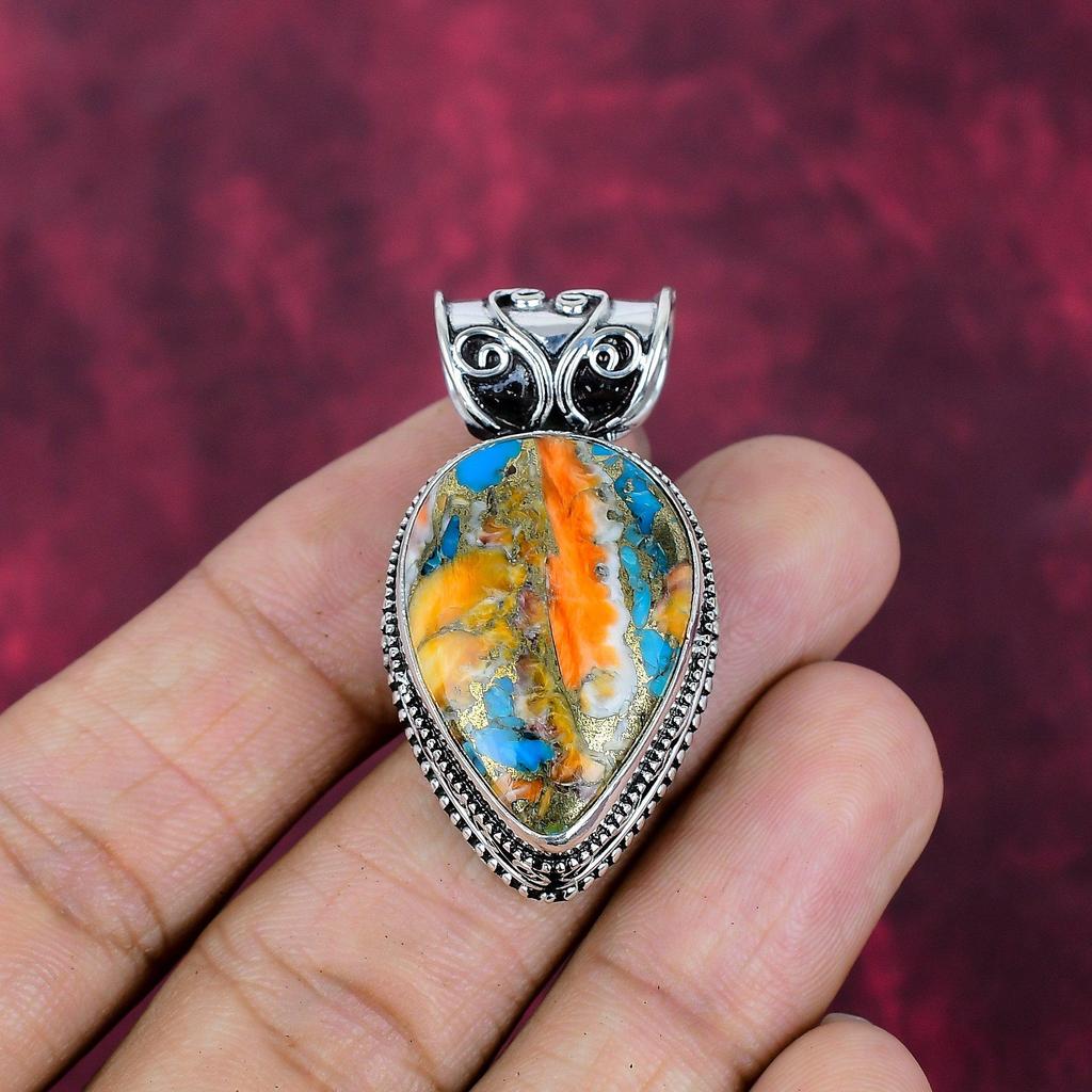 Подвеска ручной работы с оранжевым колючим устричным камнем, подвеска из стерлингового серебра 925 пробы, для Дня благодарения