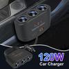 12V 24V 3 In 1 Dual USB Socket 120W Car Cigarette Lighter Splitter Fast Charger Plug Phone Power Adapter For Car DVR GPS Dashcam