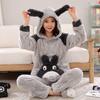 Winter Cute Pajamas Set 2 Pieces Women Sleepwear Warm Winter Thick Coral Fleece Hooded Cartoon Girls Homewear Animal Pajamas Nighties