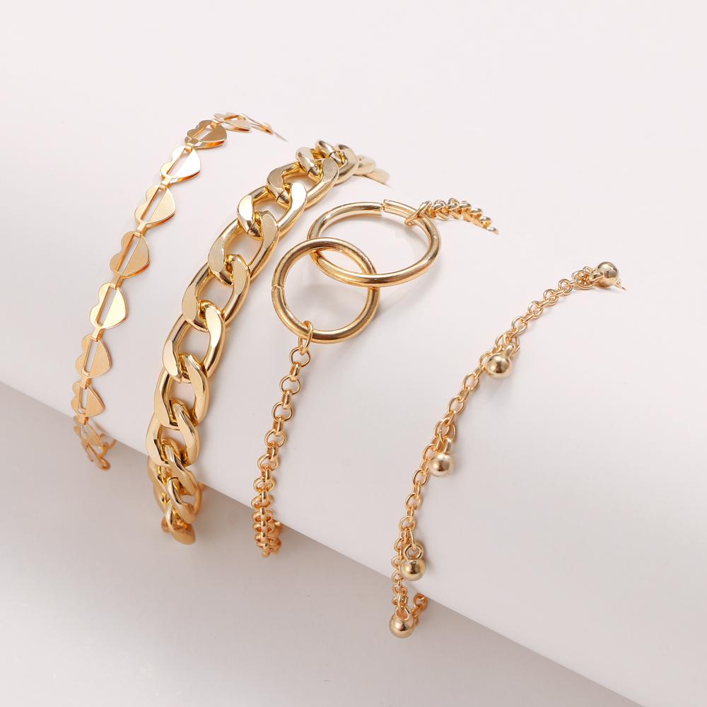 Fashion Jewelry Gold Plated Bangles Double Layer Flower Love Heart Metal Bracelets for Women Gift