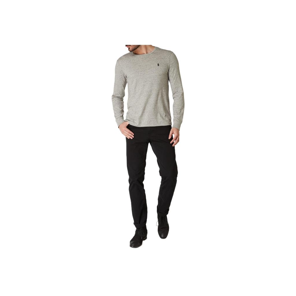 Polo Ralph Lauren Ss24 однотонная футболка с круглым вырезом и вышитым логотипом, длинные рукава, мужские топы, серые 710587355-017