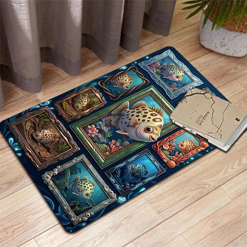 Underwater Fish Gallery Pattern Rug Floor Mat for Living Room or Bedroom Soft and Comfortable Carpet a Gift for Birthday and Holiday.