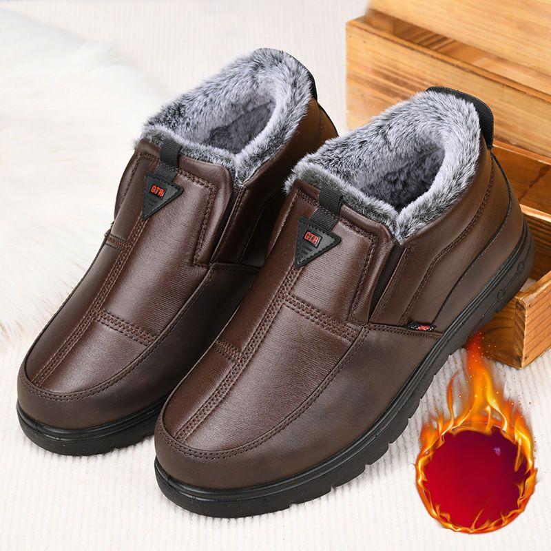 Уличные мужские ботинки легкие модные повседневные туфли зимние теплые меховые хлопковые туфли