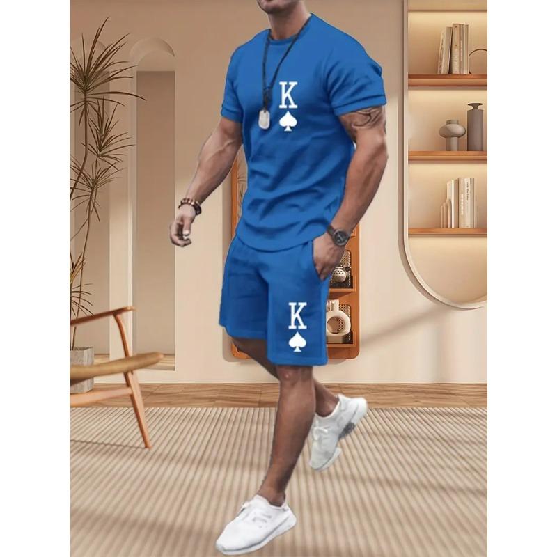 Summer Letter OK Color Print Fashionable Comfortable Loose Sports Men's Short Sleeved Two-piece Sport Wear