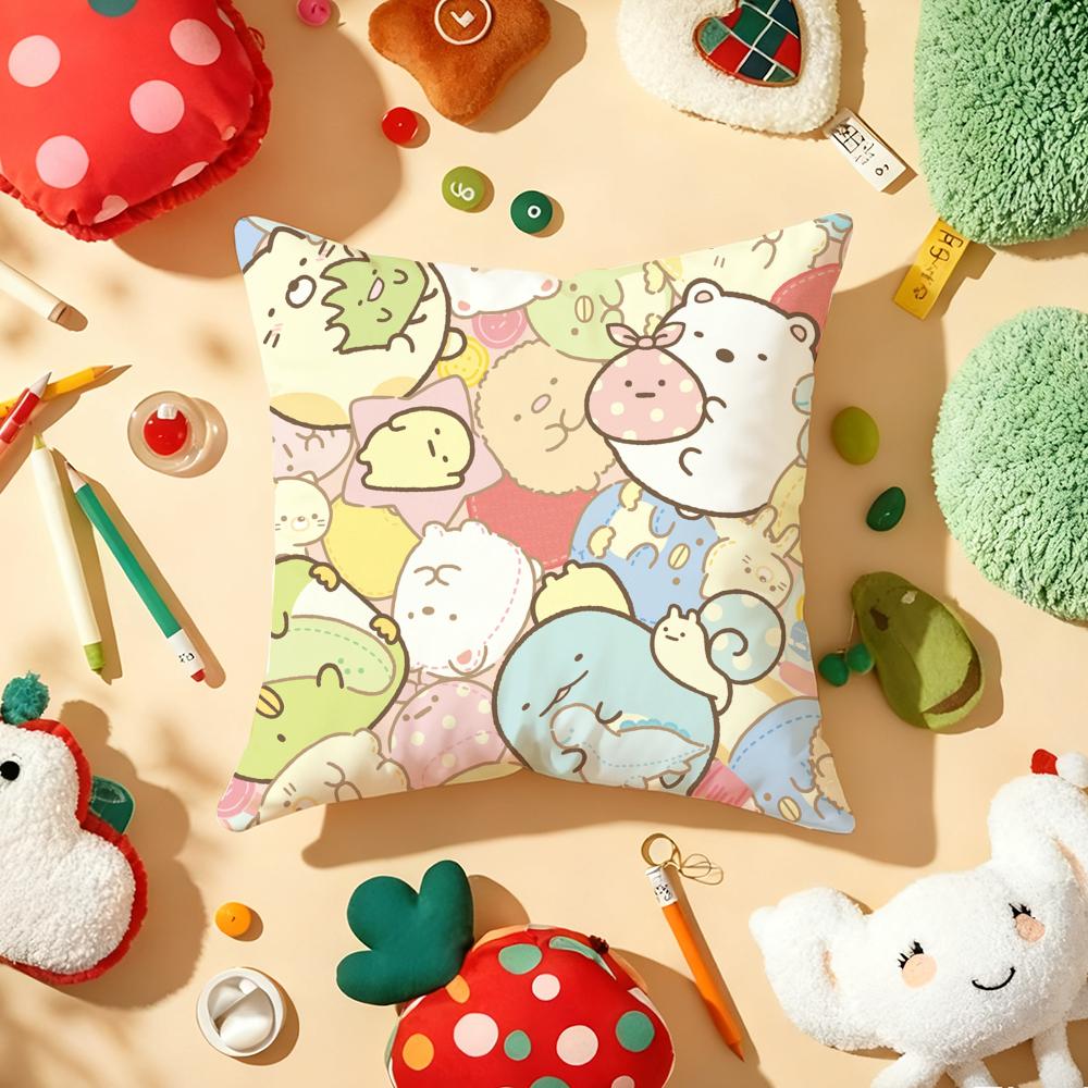Cushion Cover Plush Fabric Soft Double-Sided Printed Sofa Warm Winter Home Gift Pillow Cover Cute S-Sumikko G-Gurashi