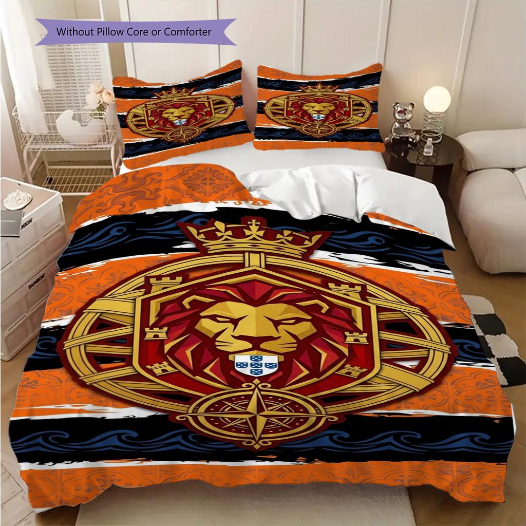 Royal Lion Emblem Three-piece set (1 * duvet cover + 2 * pillowcase, without core) Duvet cover and pillowcase Soft and comfortable Bedding set Bedding