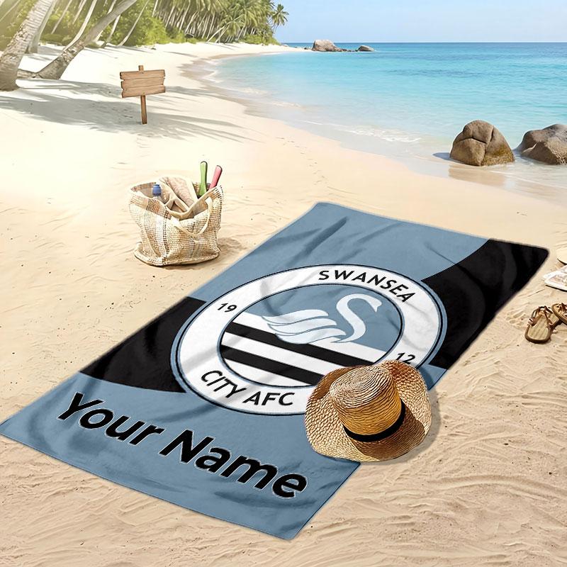 Персонализированное пляжное полотенце Swansea City FC с принтом, футбольный логотип, поддержка, индивидуальное имя, текст, впитывающее полотенце для спорта, путешествий, особенный подарок