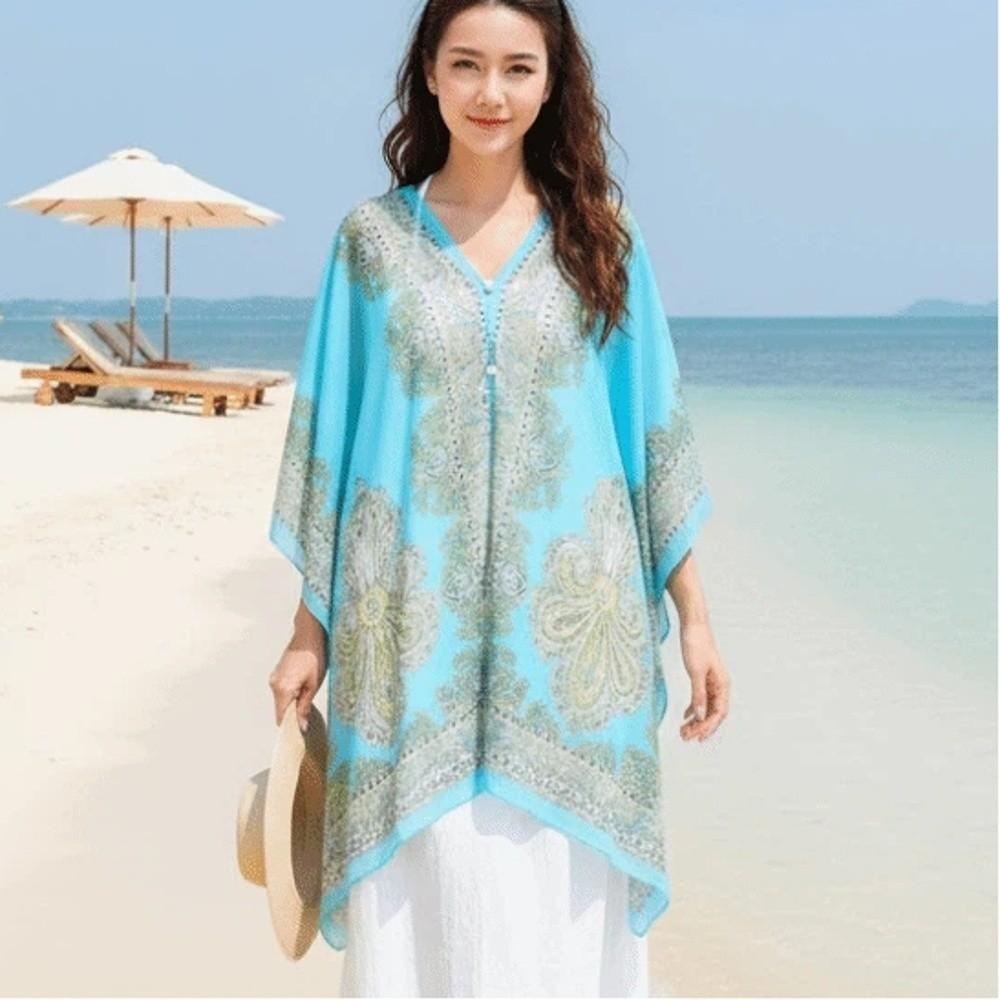 Long Sunscreen Thin Large Scarf Breathable Seaside Vacation Cloak Big Printed Flower Shawl Beach