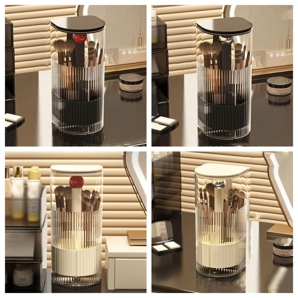 Transparent Automatic Lifting Makeup Brush Holder with Lid Makeup Brush Storage Tube for Brush
