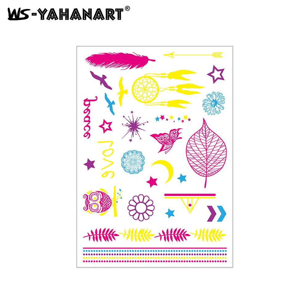 Креативная флуоресцентная наклейка-татуировка на руку с цветком, водонепроницаемая наклейка-татуировка на руку с пером