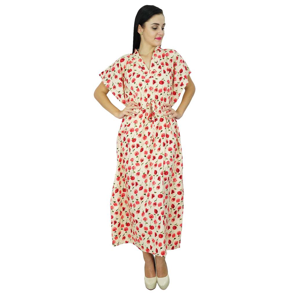 Bimba Women Long Cotton Kaftan Bohemian Nightgown Floral Maxi Caftan
