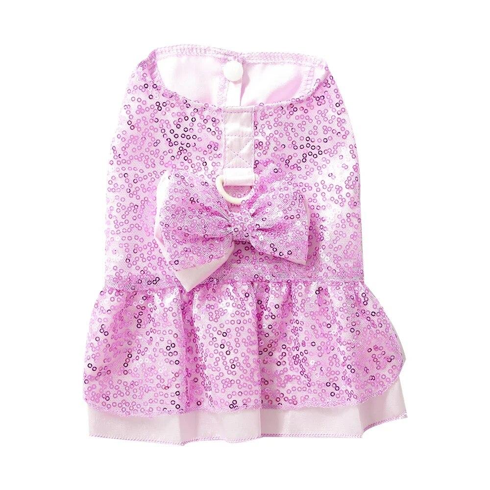Летнее платье для собак, кружевная юбка для кошек, платье принцессы с блестками и бантом для щенка, одежда для домашних животных, вечерние платья для чихуахуа, одежда фиолетового цвета