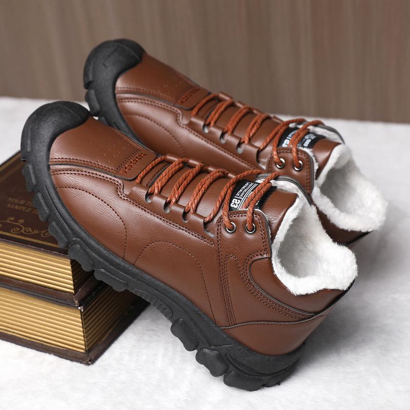 Men's Snow Boots: Autumn/Winter Cotton, Outdoor Sports, Velvet-Lined, Thick Casual Mid-Cut Leather Shoes