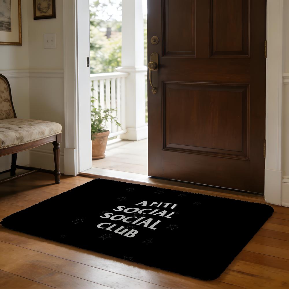 Floor Mat Soft Flannel Rug Non Slip Absorbent Mat for Bathroom Bedroom Home Decor Fashion A ANTI SOCIAL SOCIAL CLUB