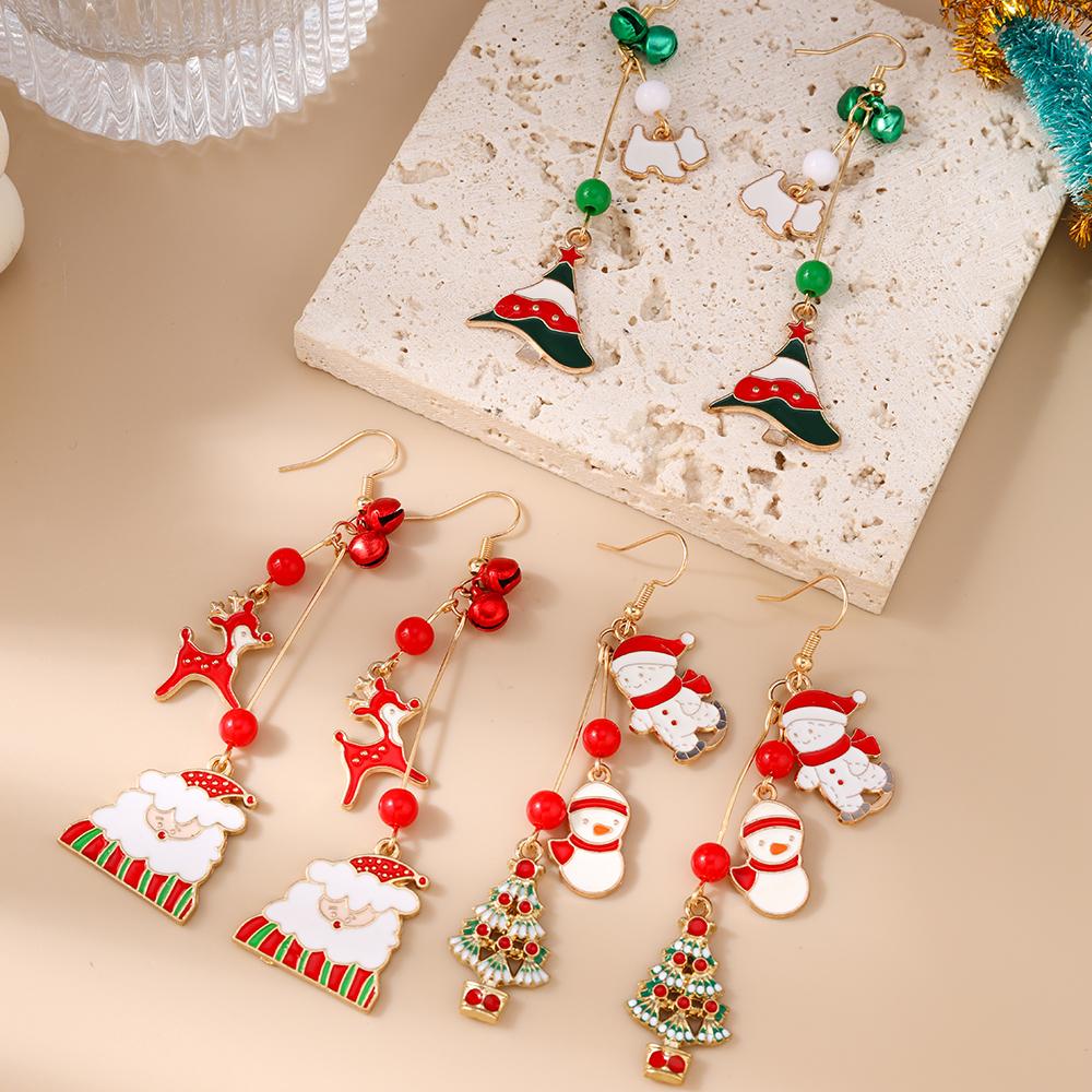 Cute Christmas Earrings for Women Girls Elk Snowman Dangle Earrings X'mas New Year Party Jewelry Gift
