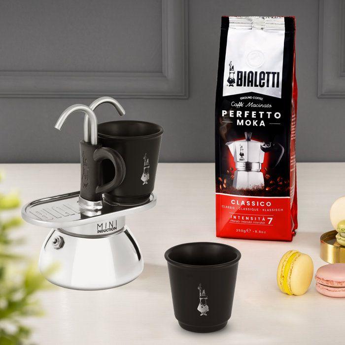 Set cafetiere italienne + 2 tasses - BIALETTI - Mini-induction - 100 ml - Inox / Noir