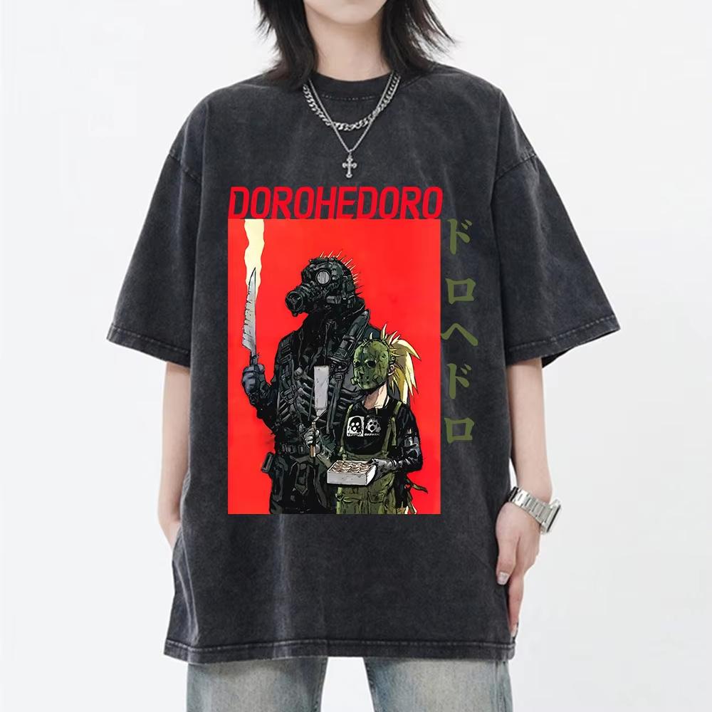 Японский Аниме Dorohedoro Кайман Винтажная Стиранная Футболка Мужская Женская Крутая Манга Графические Футболки Готическая Повседневная Одежда Крутой Топ