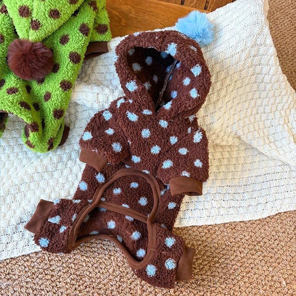 Soft Plush Dog Four Legged Coat Polka Dot Pattern Dog Jumpsuit Winter Dog Clothes Walking