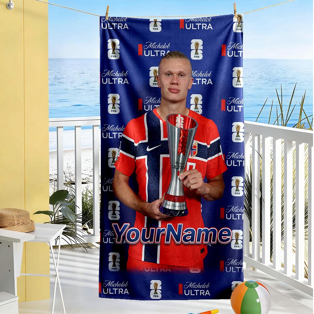 Haaland Personalized Name Beach Towel Quick-Dry Soft Microfiber Portable for SwimmingBeachCamping Travel Beach AccessoriesGym