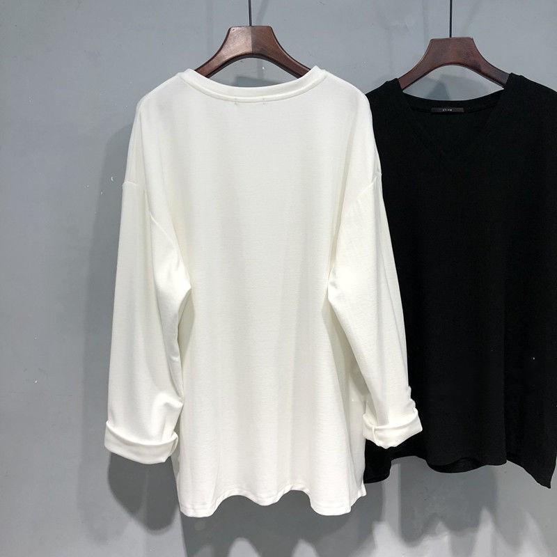Женский топ с V-образным вырезом и длинными рукавами, осень 2023 года, свободный, средней длины, с разрезом