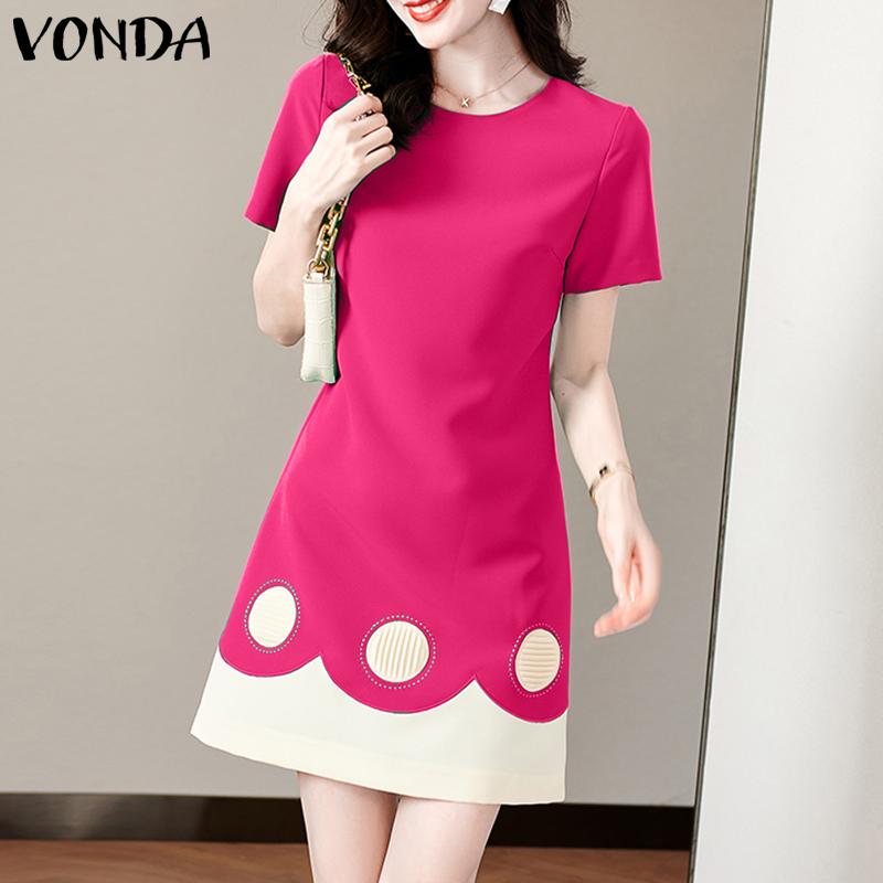 VONDA Женское летнее повседневное тонкое платье с круглым вырезом и коротким рукавом в горошек