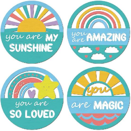 CHDITB 4Pcs Wooden Bird on Birch Tree Branch Wall Art, Boho Modern Green Leaves Silhouette Bird Laser Cut Artwork, Rustic Farmhouse Nature Wall