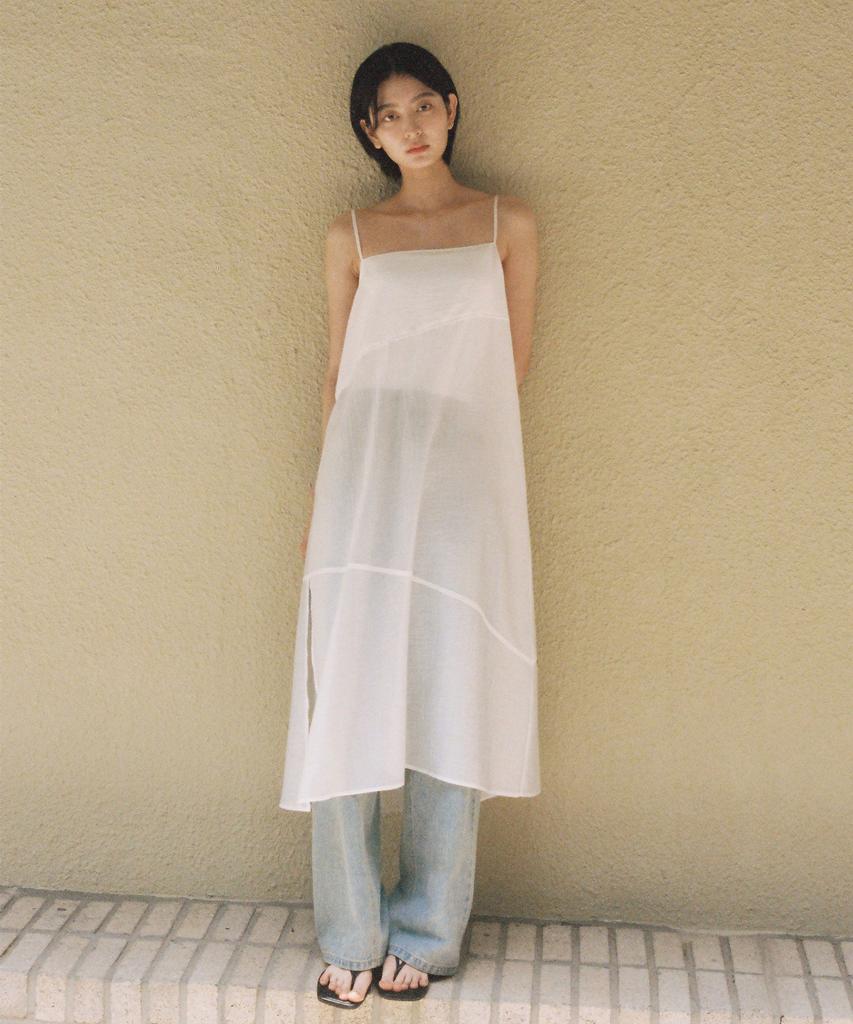 Ost Kaka Layered See-Through Slit Dress Ivory