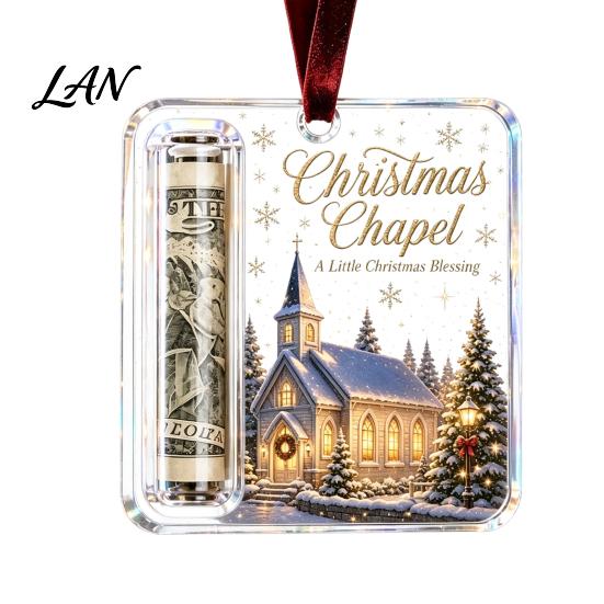 Holiday Hanging Money Holder Christmas Cash Gift Ornament, Clear Acrylic Holder, Xmas DIY Box Tree Decoration, Funny Ways to for Christmas,
