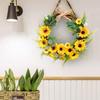 15.7inch Artificial Sunflower Wreath Yellow Flower Wreath for Front Door Wall Window Hanging Decor Front Door Farmhouse (Beige)