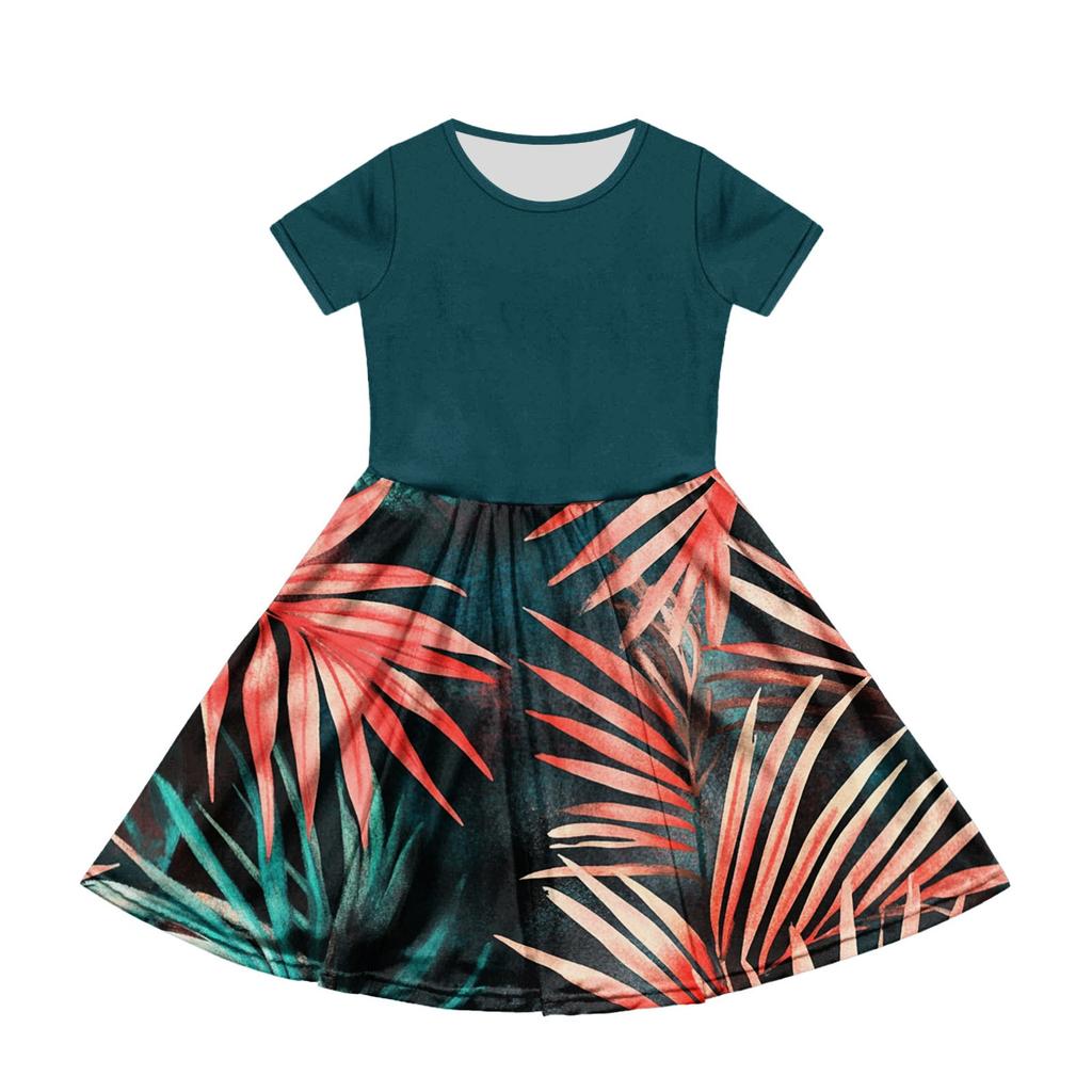Летнее платье для девочек, однотонное платье без рукавов с принтом и карманом, повседневное платье, вечернее платье с короткими рукавами
