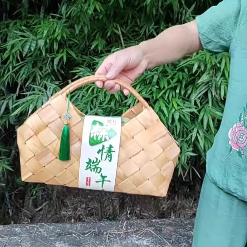 Wooden Woven Bag Natural Hand-held Basket Storage Supplies Storage Box New Year