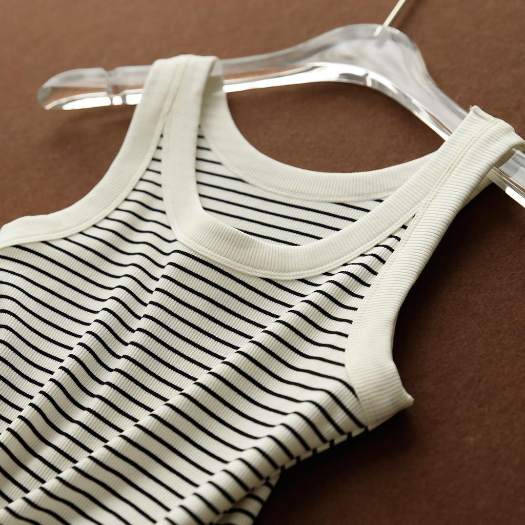 Summer Women's Cover Side Breasts Hundred with Outside Wear Inside Cotton Striped Camisole Tank Top