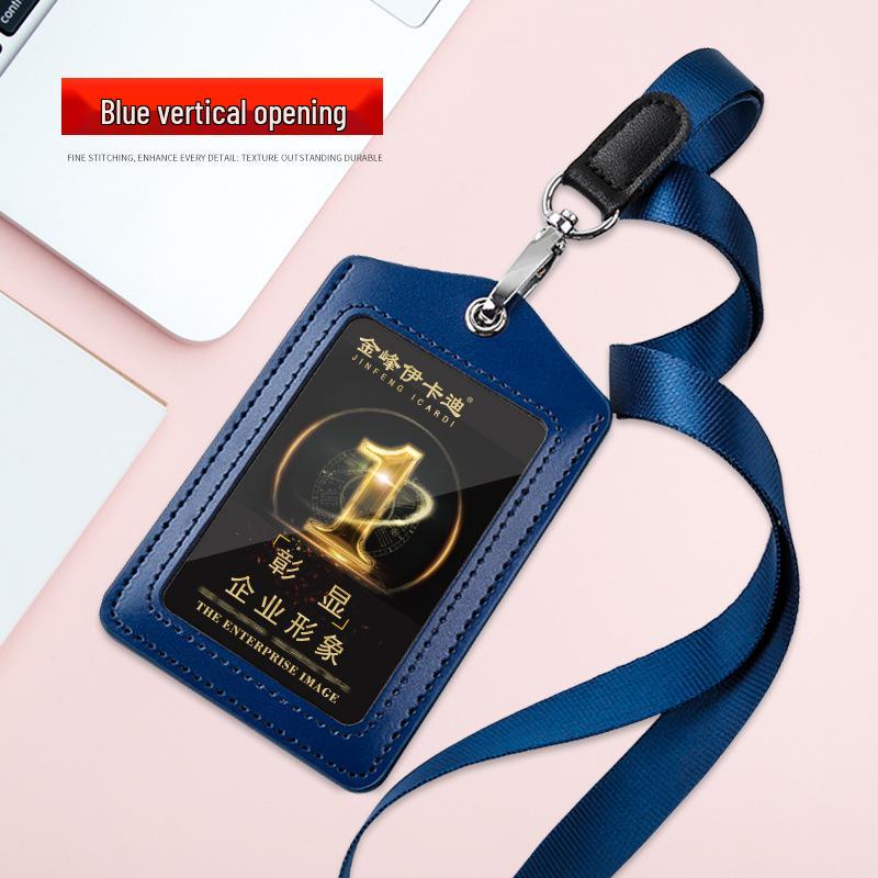 Genuine Leather ID Card & Badge Holder with Lanyard