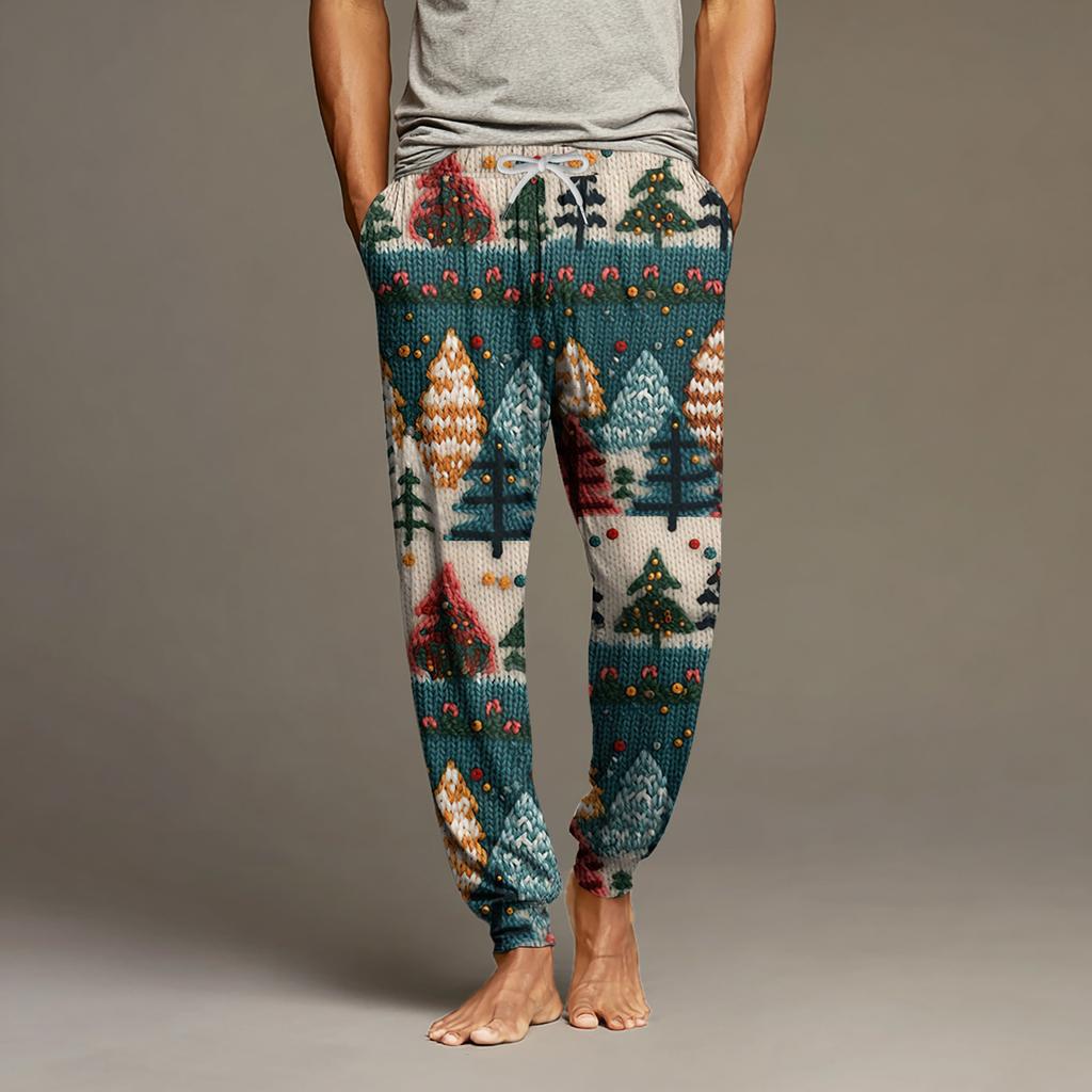 Мужские повседневные брюки с карманами на кулиске и манжетами, домашние брюки для сна