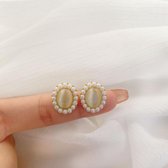 1 пара сережек из искусственного жемчуга, винтажные роскошные овальные серьги из искусственного опала из нержавеющей стали, легкие противоаллергенные украшения для ушей, ювелирные изделия для леди, свадьбы, выпускного банкета, банкета