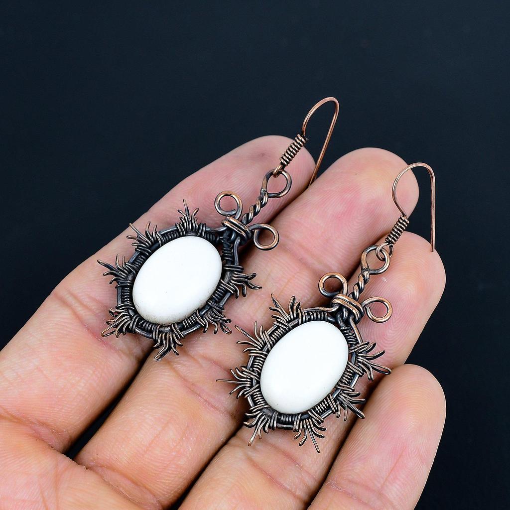 Серьги из белого коралла, обернутые медной проволокой 999 пробы, Ювелирные изделия из драгоценных камней ручной работы, Подарки для жены Совершенно новые серьги