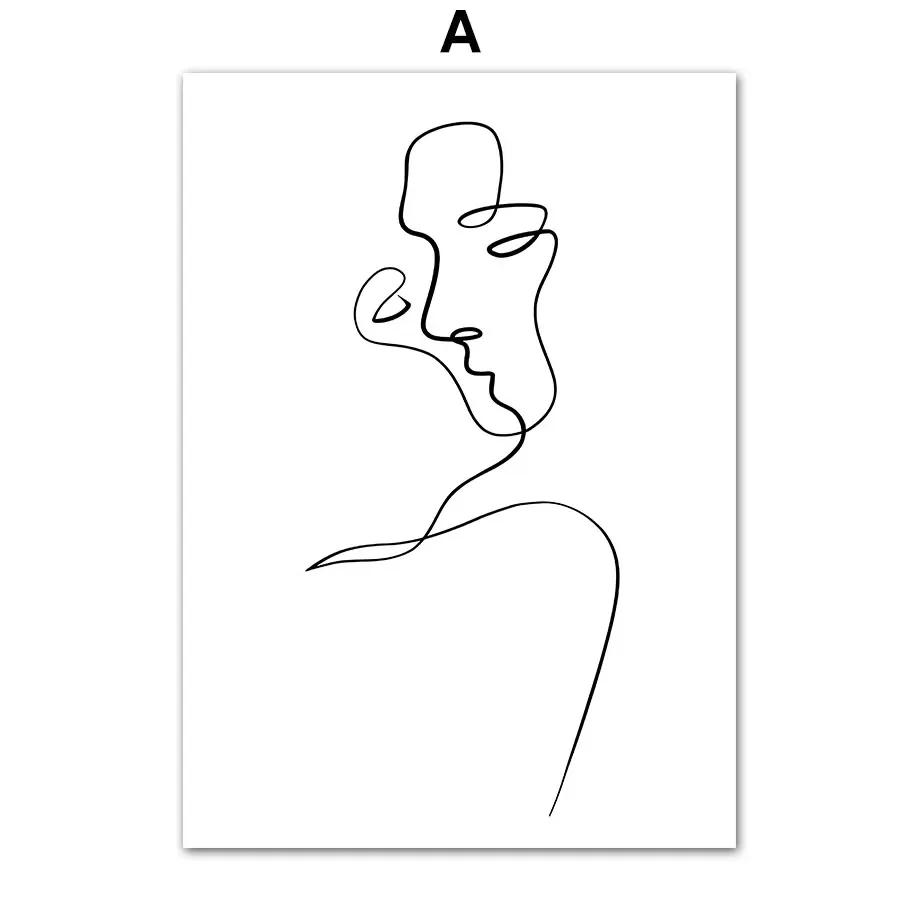 Абстрактные линии лица женщины минималистская настенная живопись холст скандинавские постеры и принты настенные картины для гостиной домашний декор