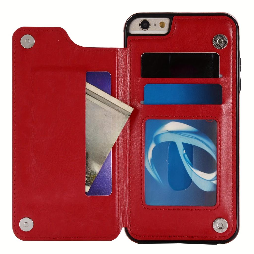 Чехол для телефона-кошелька с держателем для карт, чехол с подставкой для карт из искусственной кожи, двойной магнитной застежкой и прочным противоударным чехлом, для IPhone