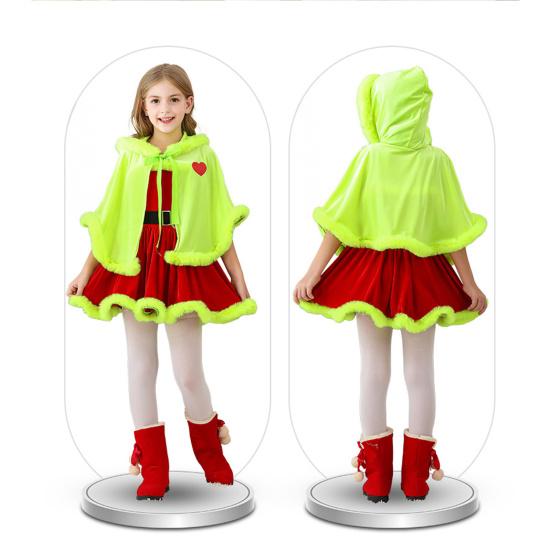 Рождественское платье-накидка для девочек с меховой отделкой, красное праздничное костюм для выступлений для малышей 1-6 лет, платье для вечеринки, тематический наряд