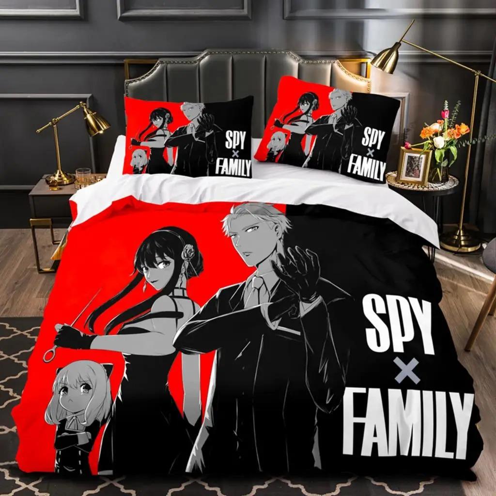 Набор постельного белья с одеялом SPY×FAMILY Аниме Мультяшная пододеяльник Наволочка Полный Queen King Размер Постельное белье для односпальной двуспальной кровати
