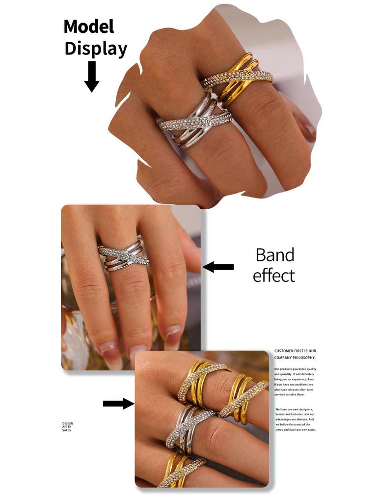 Винтажное кольцо с крестообразным узором и бриллиантами с позолотой 18 карат - Европейский и американский шик, нержавеющая сталь, не тускнеет.