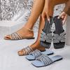 European and American Rhinestones 2025 Summer New Large-size Flat-bottomed Women's Slippers Outside Casual One-word Sandals Beach Shoes