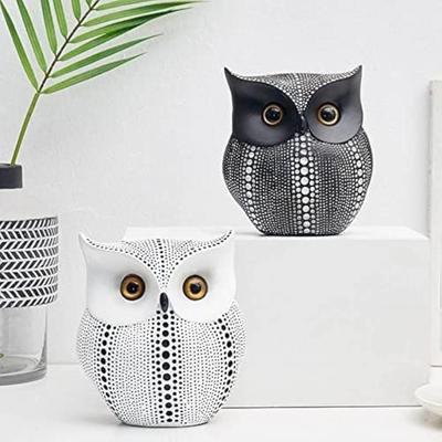 Современная стильная художественная фигурка Lucky Owl из смолы (Черно-белый, 2 предмета)