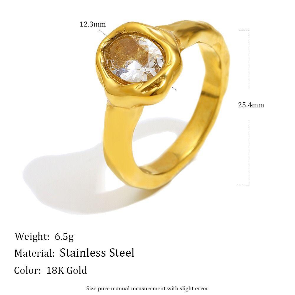 Oval Zircon Statement Ring Irregular Shape Stainless Steel Ring Shiny Zirconia Ring Daily Wear