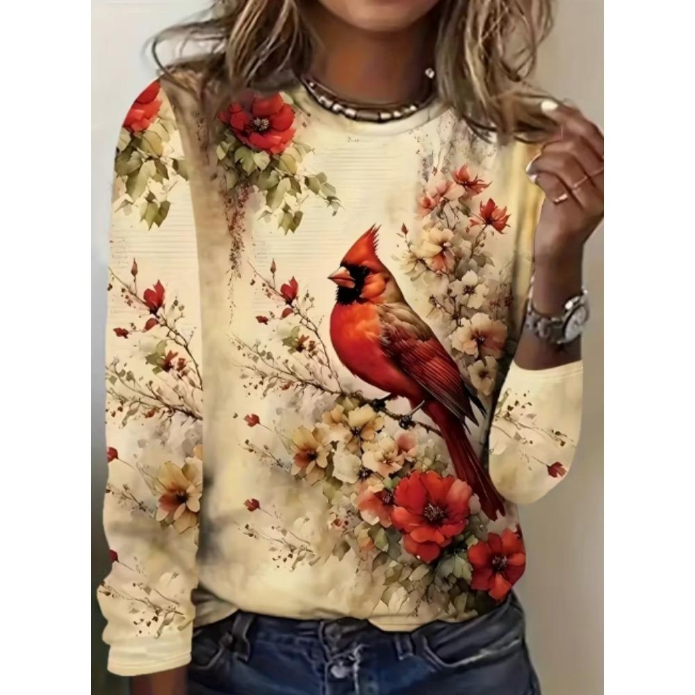 Ladies' Casual Long Sleeved Printed Fashionable T-shirt Streetwear