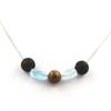 Stones and Minerals. 8mm Lava Beads Necklace + Brazilian Aquamarine + Wood Stainless Steel Chain.