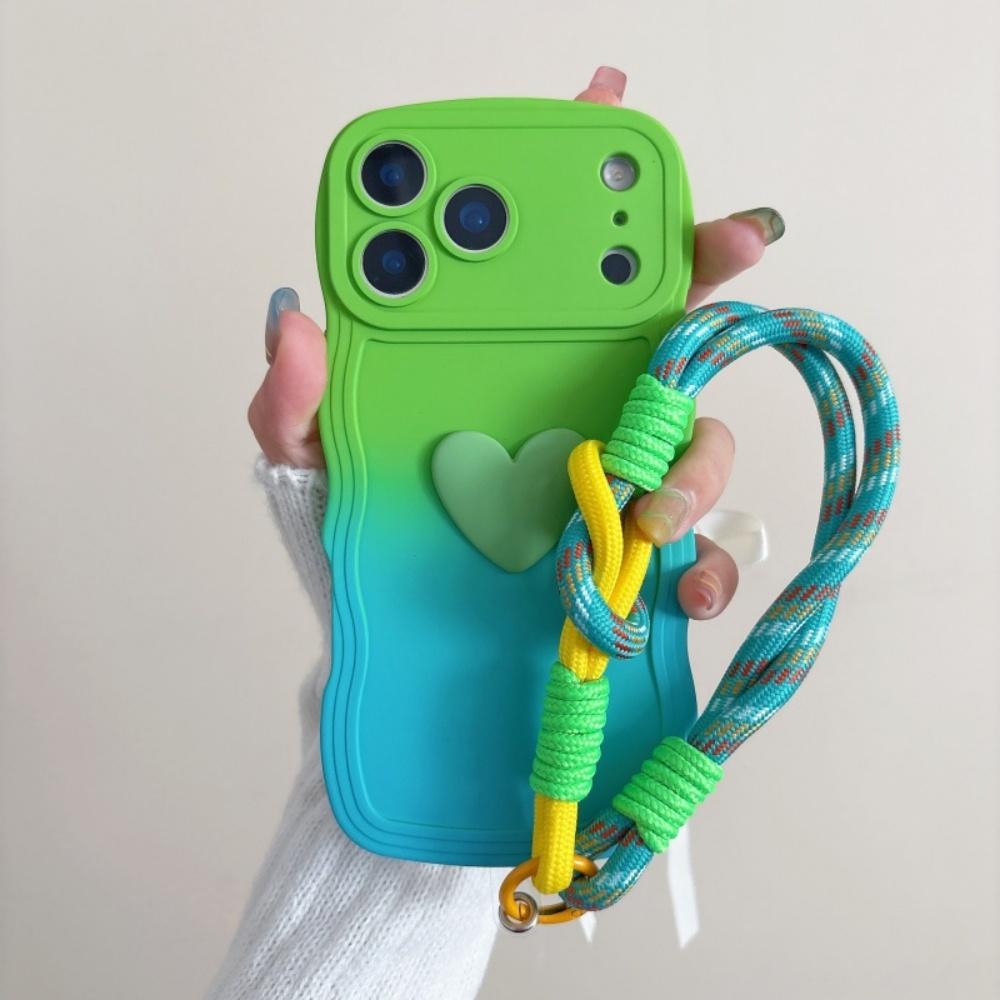 Чехол-браслет с градиентом в виде волны для iPhone 17 Pro Max Air 16 14 15 Plus 12 13 11 X XR XS, ремешок-шнурок, чехол из мягкого ТПУ с рисунком сердца